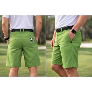 Tattoo Golf OB ProCool Performance Shorts Mens 34 Green Skull Patch Tech Stretch